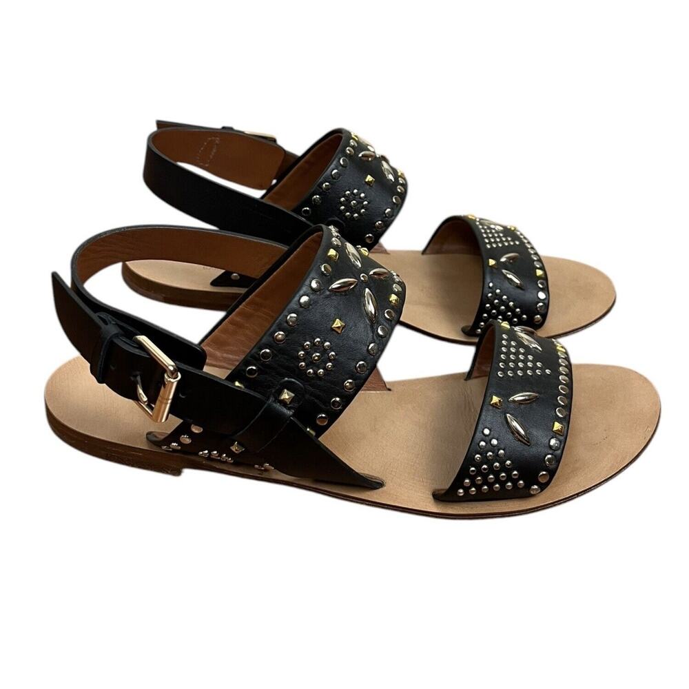 Valentino Garavani Black Suede Studded Flat Vacation Sandals Authentic Size 37.5 - Picture 4 of 12
